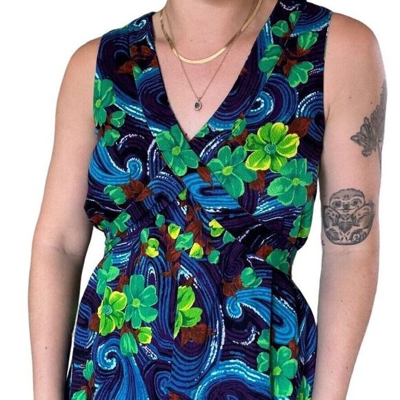 Vintage 1960s Womens Handmade Hawaiian Tropical Retro Psychedelic Maxi Dress - Picture 7 of 8